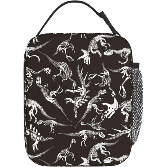 Dino Dinosaur Skeleton Halloween Portable Lunch Bag Insulated Lunch Box Reusable Totes For Women Men Work Picnic Camping