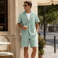 thumbnail image 2 of AZoiNM Men's Short Sleeve Shorts Suit Set Summer Two Button Notch Lapel Loose Fit, 2 of 18