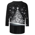 thumbnail image 5 of asdoklhq Christmas Womens Christmas Tops Women's Crew Neck Christmas Print 3/4 Sleeve Round Neck T-shirt Blouses Black XL, 5 of 5