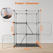 TeqHome 3-Tier Detachable Cat Cage Metal Cat Playpen Cage with 3 Doors 2 Ladders Large Cat Kennel for 1-2 Cats - 28.15L x 13.97W x 42.12H, Black
