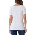 thumbnail image 3 of INSPIRE CHIC Women's Short Sleeve Button Decor Ruched Front Casual  Basic T-shirt XL White, 3 of 6