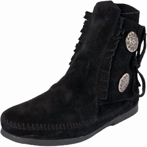 Minnetonka Men's Button Softsole and Hardsole Boot, Black Hardsole, Size 8 M