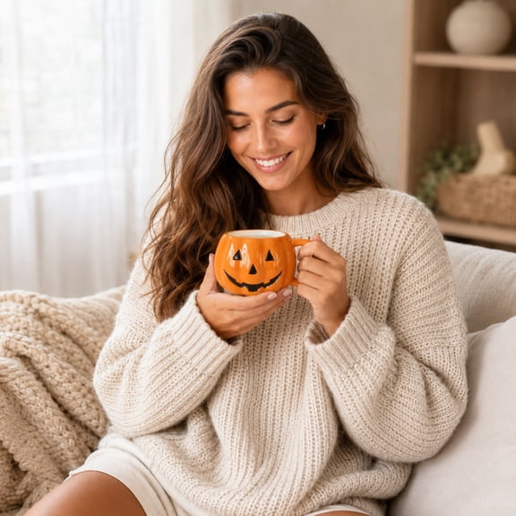 Pumpkin Mug – 320ml Ceramic Cup, Halloween Coffee Mug, Fall & Halloween-Themed Coffee Cup, Gift for Tea & Hot Cocoa Lovers