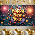 thumbnail image 5 of Golden Lettering Happy New Year Banner Firework Design Festive Backdrop Star Decorations Ribbon Accents Holiday Background for New Year Party Indoor Decoration Family Reunion, 5 of 9