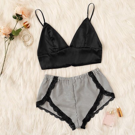 

Ykohkofe Womens Outfits Camisole Bra Lace Shorts Two Piece Pajamas Sexy Sleepwear Underwear Panties Suits Lingerie