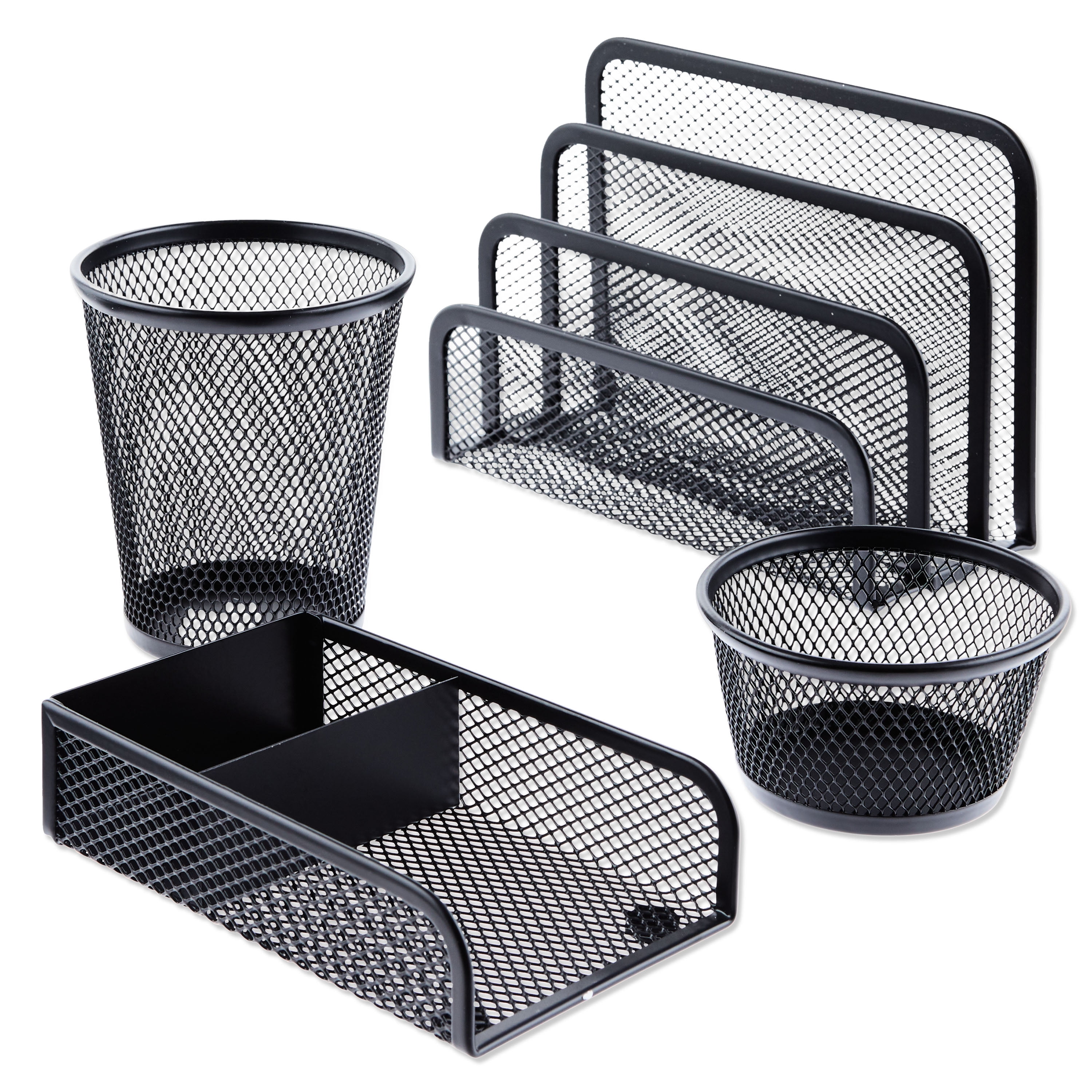 EXOFC Mesh Desk Organizer Set,Office Desk Accessories with Pen holder Paper  Clip Holder for Desk,Office Supplies Caddy Great for Home School (Black)
