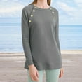 thumbnail image 2 of T-Shirts à Boutons à Manches Longues pour Femmes 2022 Col Ras du Cou Couleur Unie Automne Tuniques Tendance Hauts Décontractés Ajustés Blouse Basique Tee, 2 of 7