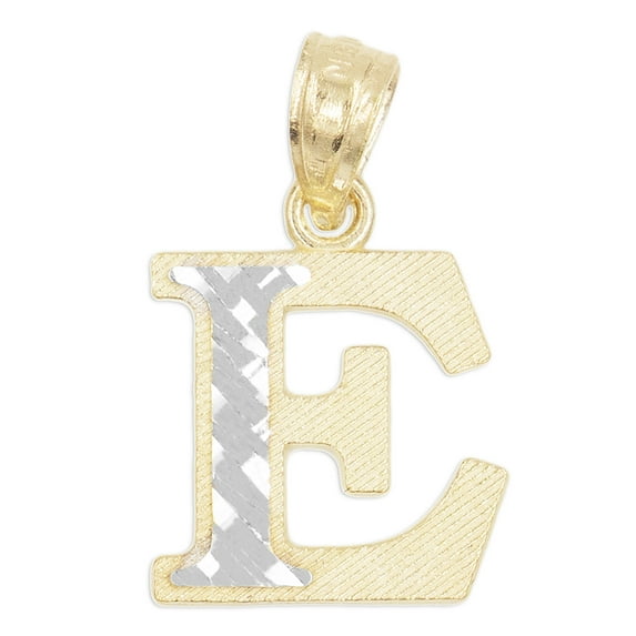 10k Real Solid Gold Two Tone E Initial Pendant with Diamond Cut Finish, Available in Different Letters Personalized Letter Jewelry Gifts for Her with 18 Inch Gold Chain
