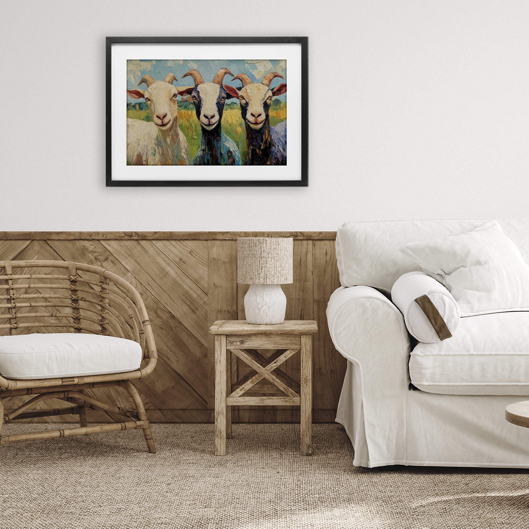 Stupell Industries Billy Goats in Bright Pasture Black Framed Print Under Glass, design by Petal Prints Design