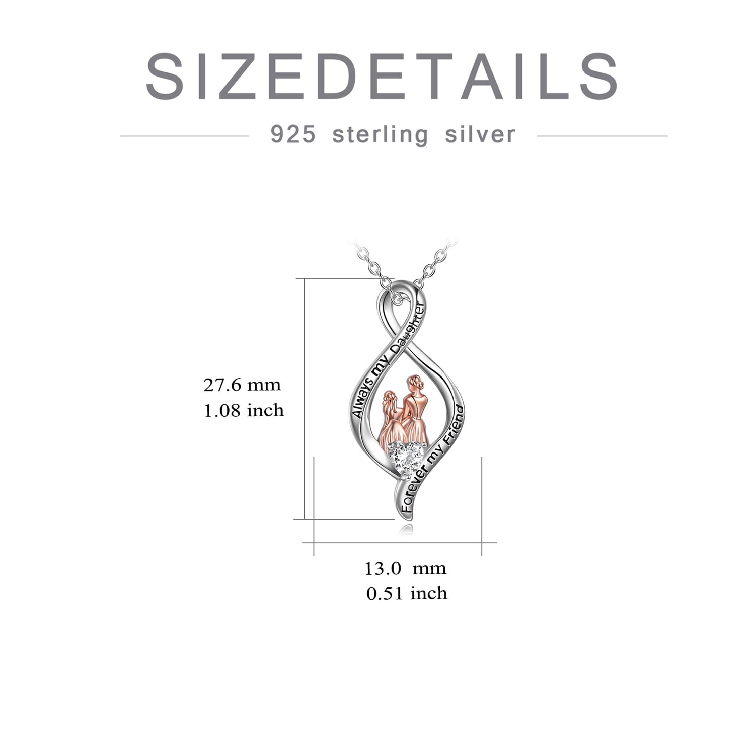 WINNICACA Sterling Silver Mother Daughter Pendent "Always My Daughter Forever My Friend" Jewelry Necklace Mothers Day Birthday Gifts from Mother to Daughter
