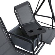 Outsunny 2 Person Porch Swing with Canopy, Storage Table, Cup Holder, Gray