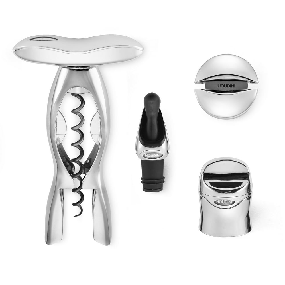 Houdini Deluxe Mixed Material 4piece Wine Tool Kit in Chrome and Black