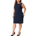 thumbnail image 2 of Vestido de tubo sin mangas para mujer de tallas grandes Agnes Orinda, con cuello barco, vestido casual recto de lápiz para trabajo, 1X azul marino, 2 of 6