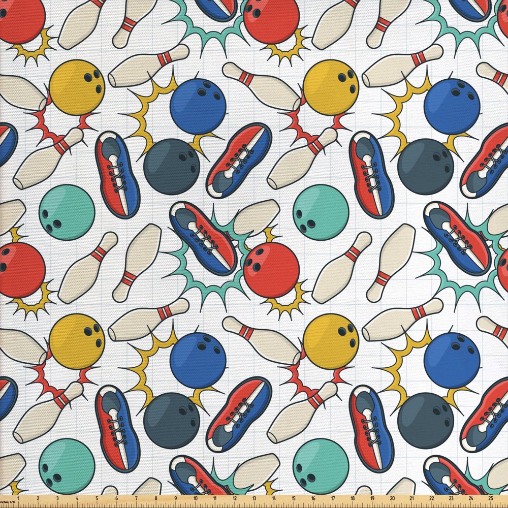 Bowling Fabric by The Yard, Color Doodle Design on Notebook Sheet