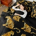 thumbnail image 4 of Manfei Jungle Leopard Child Twin Bedding Sets 7-Piece, Black Brown Bedding Comforter Set, Kawaii Cheetah Animal Reversible Sheet Sets, Microfiber Bedroom Decor, 4 of 7