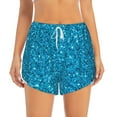 thumbnail image 2 of Yiaed Blue Glitter Print Women's Running Shorts with Liner 3 Zipper Pockets Elastic Workout Athletic Gym Yoga Shorts-Large, 2 of 7