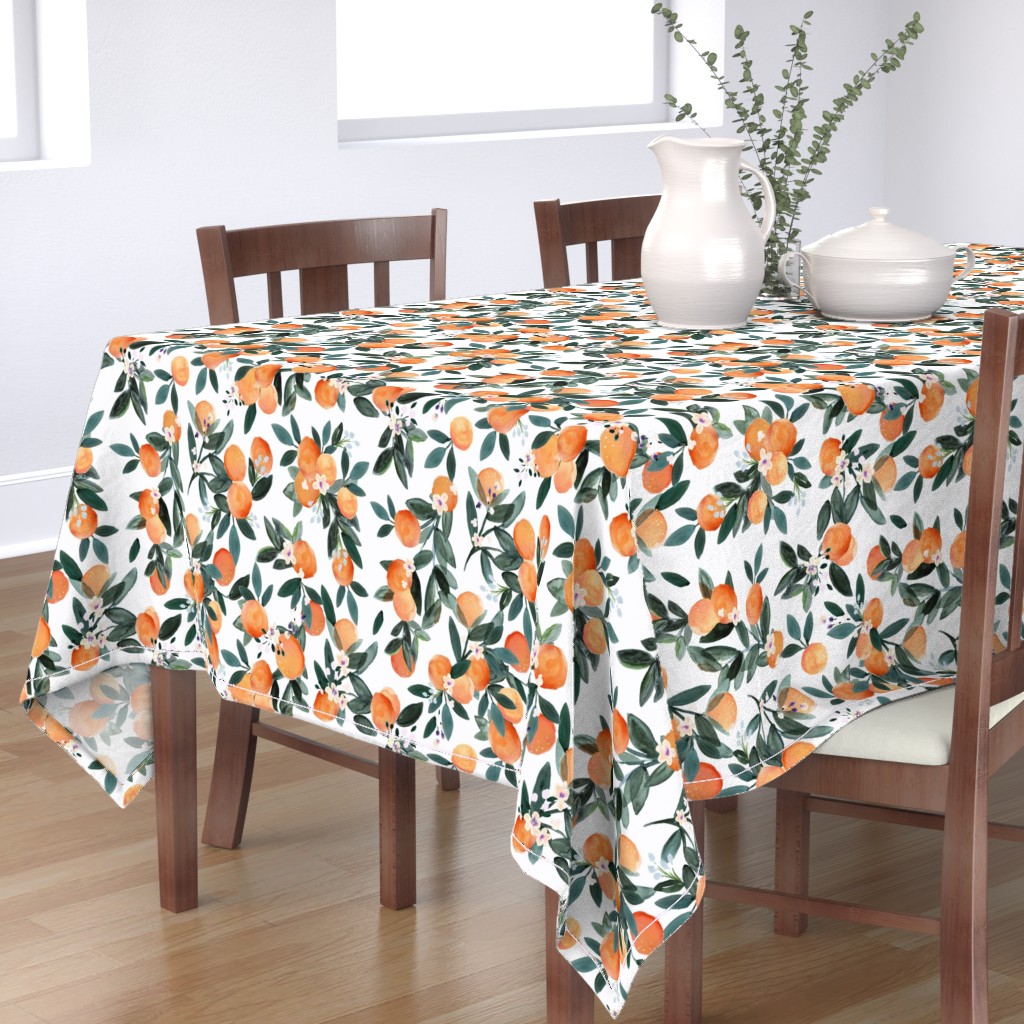 Tablecloth Citrus Fruit Nectarines Oranges Clementines Leaves Cotton Sateen