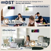 16.5 Large Digital Wall Mount Clock: RGB Lights with 11 Scenes Mode Remote Control, Dual Alarms with Big LED Display, Auto DST, Temperature for Classroom Gaming - House Warming Gifts, Khaki
