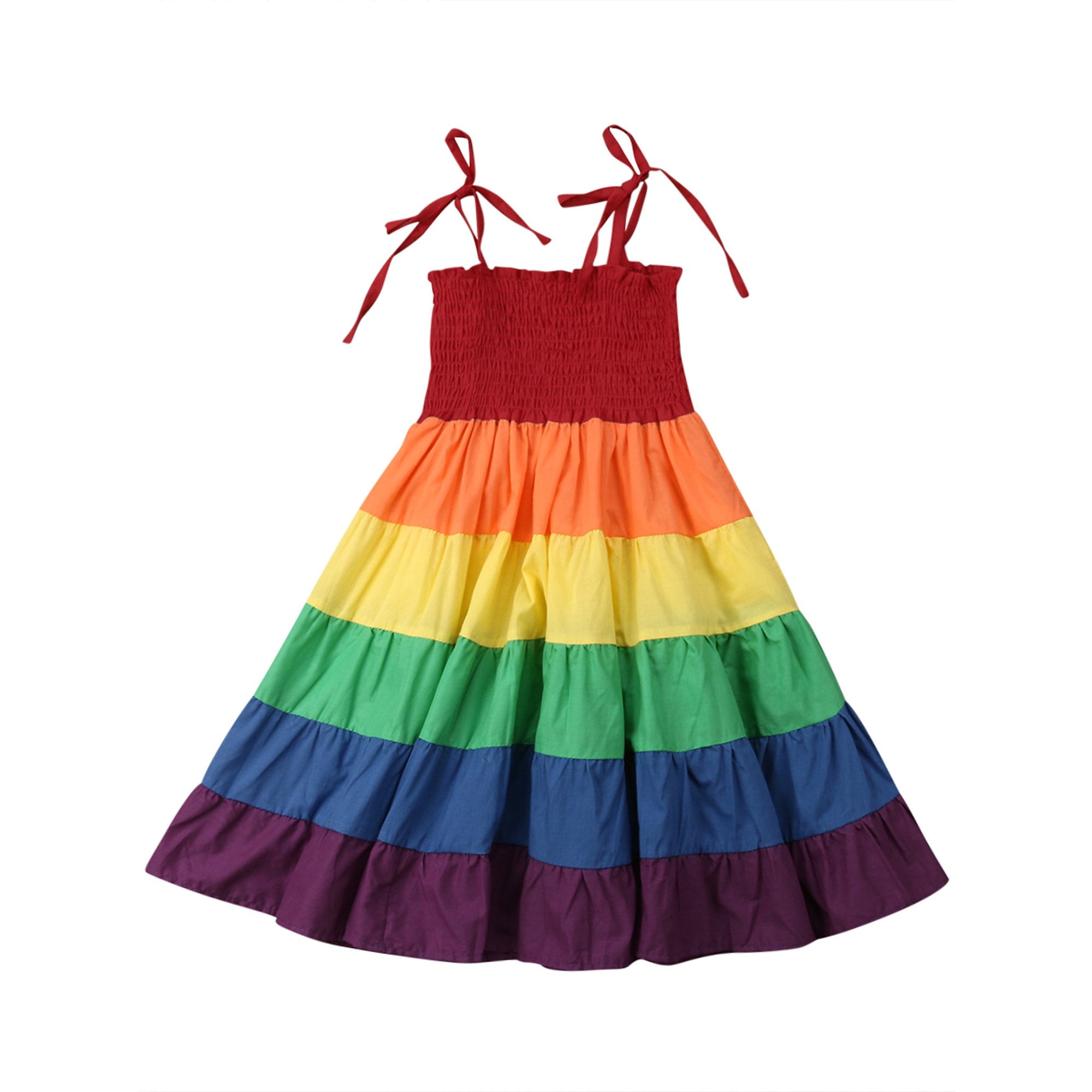 Baby Girl kids Children Rainbow Multi-colored Striped cotton Summer Strap Dress 