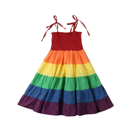 

GRNSHTS Toddler Baby Girls Clothes Strap Princess Party Dress Rainbow Sundress 6-7T