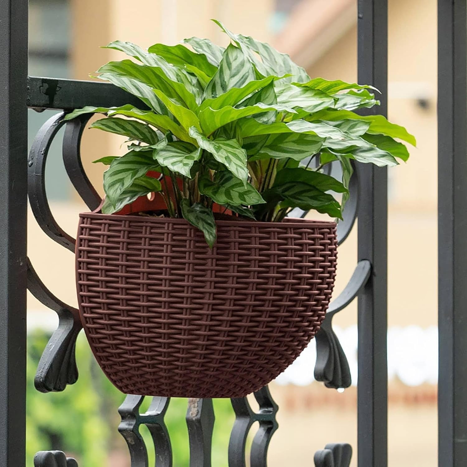 Generic Hanging Wall Planter 2Pcs Imitation Rattan Semicircle