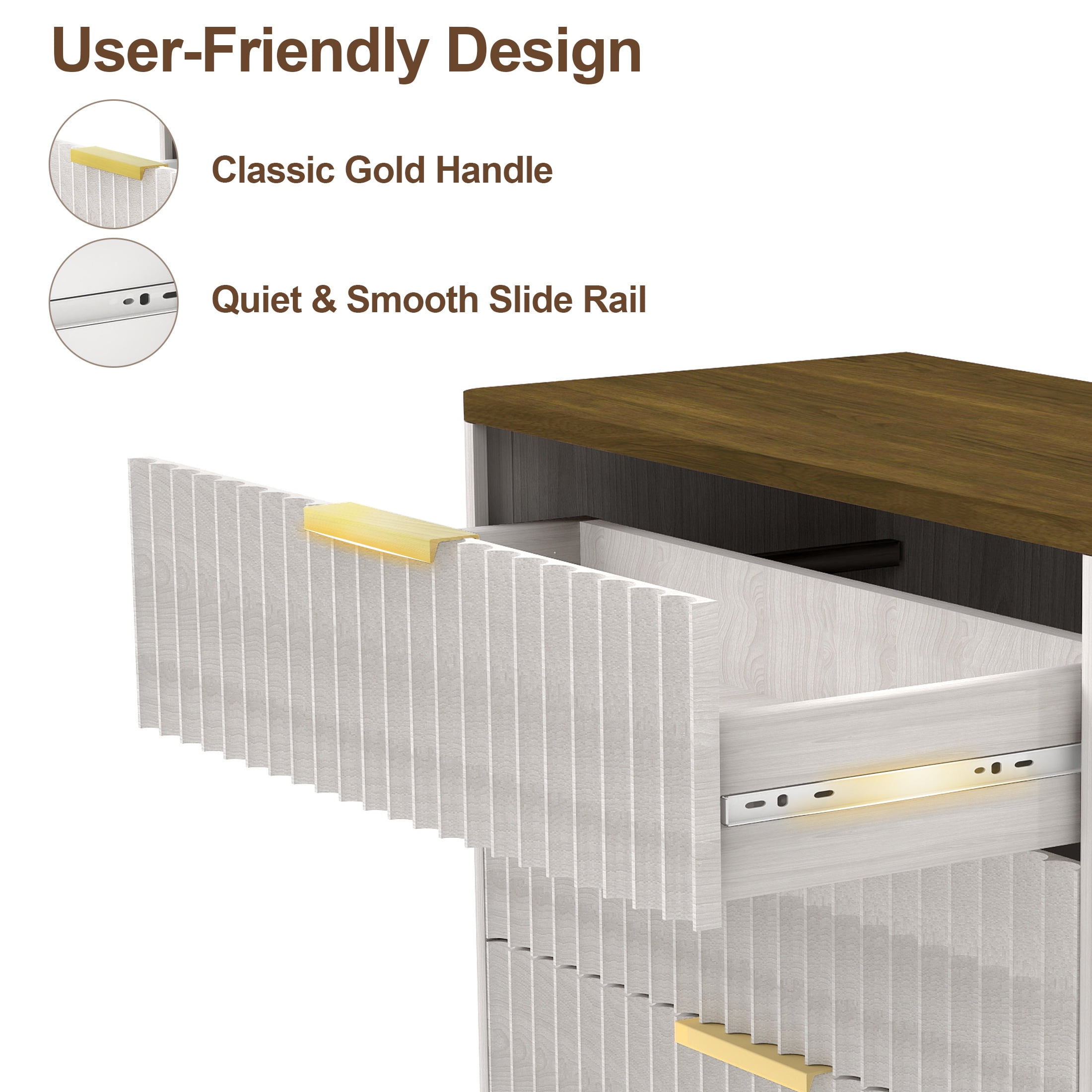 TrumanPick Fluted Dresser for Bedroom with 6 Drawers, 47" Wide Modern Chest of Drawers with Metal Handle, Wooden Dresser for Living Room Closet Hallway, Natural & Walnut