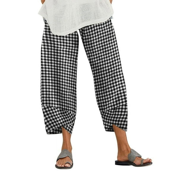 Women Casual Summer Cropped Tulip Pants Baggy Elastic Waisted Lounge Pants Trousers with Pockets Black XL