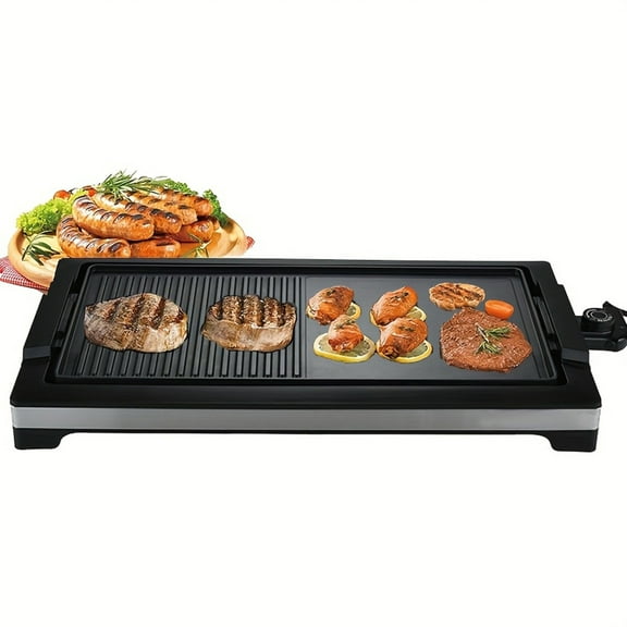 2IN1 Electric Smokeless Indoor Grill, 1800W Fast Heat Up BBQ Grill, Nonstick Cooking Surface, 5 Levels Adjustable Temperature, Dishwasher Safe Removable Water Tray-Easy To Clean, Cool-touch Handles,
