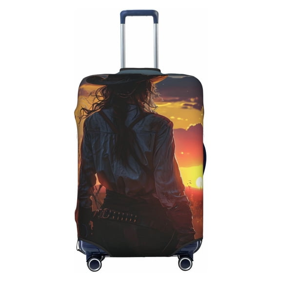 Picia Sunset Western Cowgirl Luggage Protector Cover Thicken Suitcase Protector Cover Fit 18-32 Inch Luggage-Small