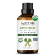 Majestic USDA Organic Lemongrass Essential Oil | 100% Organic Lemon Grass Oil | for Aromatherapy, Skin, Hair, Body, Massage, Diffuser, DIY Recipes| 0.33 fl oz