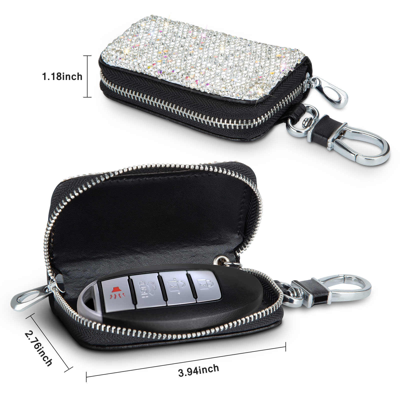 WESTONETEK Unisex Mens Womens Premium Leather Car Key Holder Bag Keychain Case Wallet with 6 Hooks Zipper Closure