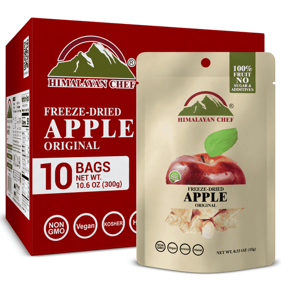 Himalayan Chef Freeze-Dried Apple 15g/Each (Pack of 10) | Organic Dried Fruit Snacks, Healthy Snack for Kids & Adults | Baby Snacks, Freeze-Dried Fruit