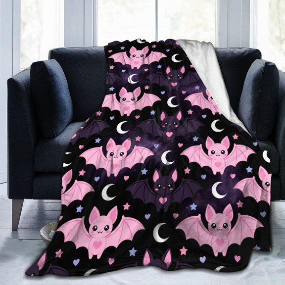 Pink Bat Throw Blanket, Soft Flannel Blanket Gift, Cute Bat Design Blanket for Party, Couch, Sofa, Bed, Home Decor 50x40