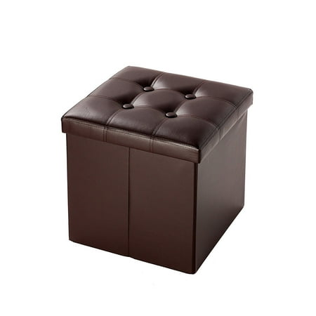 UBesGoo Folding Cube Ottoman Storage Seat Leather Stool Brown