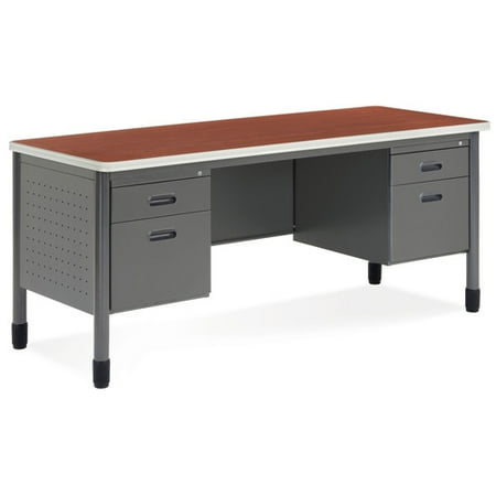 Pedestal Roll Top Desk - OFM Mesa Series Model 66266 Double Pedestal Steel Credenza with Laminate Top, Cherry