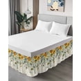 thumbnail image 4 of Pastoral Floral Plant Bed Skirt King Size 16" Drop Sage Sunflower Eucalyptus Leaves Beige Ruffled Wrap Around Bed Skirts Adjustable Elastic Bedskirt Dust Ruffle for King Size Bed, 4 of 7