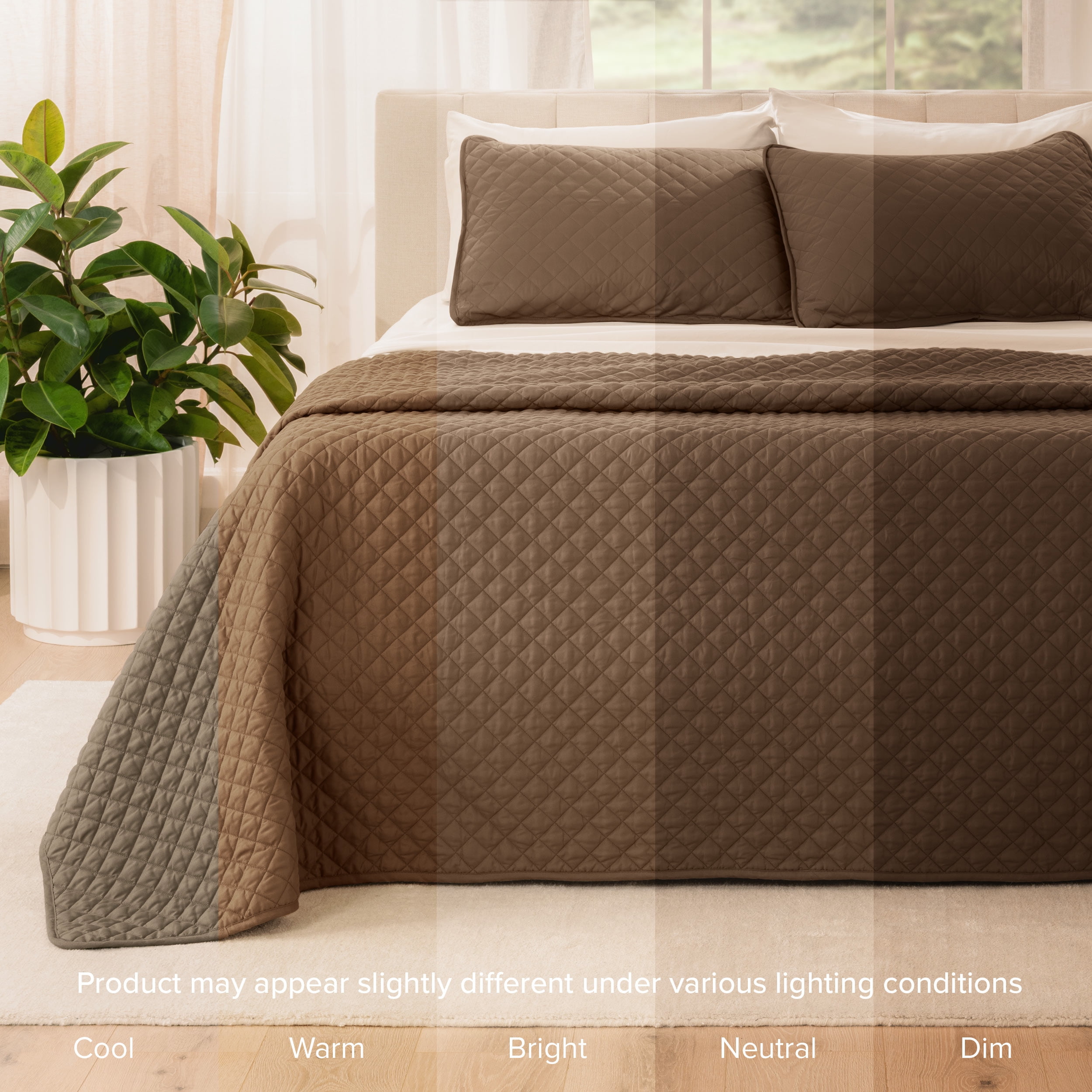 Bare Home Quilt Set - 2 Piece - Diamond Stitched Bedspread Coverlet - Twin/Twin XL, Cocoa