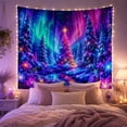 thumbnail image 2 of Glowing Winter Forest with Luminous Tree Under Aurora Sky, Dreamy Fantasy for Nature Lovers, Magical Forest Wall Art, Christmas Gift, Tapestry Wall Hanging for Bedroom and Living Room, 2 of 7