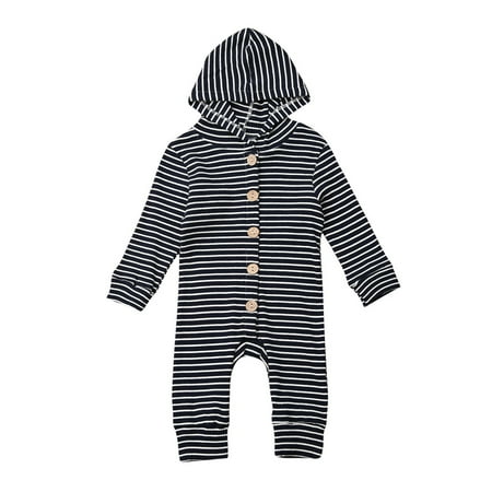 

Binpure Boys Girls Hooded Romper Stripe Jumpsuit Clothing Buttons Jumpsuit