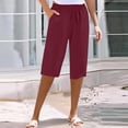 thumbnail image 2 of Lenpel Capri Pants for Women Elastic High Waisted Knee Length Wide Leg Pants with Pockets Summer Casual Cropped Trousers, 2 of 7