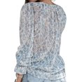 thumbnail image 4 of Jumpingount Blusa de mujer con cuello en V con cordones en la parte de manga larga casual camisa suelta Prendas para la parte del cuerpo Azul blanco L Jumpingount AP003442-23, 4 of 6