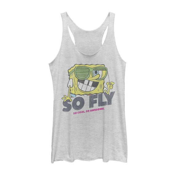 Women's SpongeBob SquarePants So Fly Sunglasses Racerback Tank Top White Heather X Large