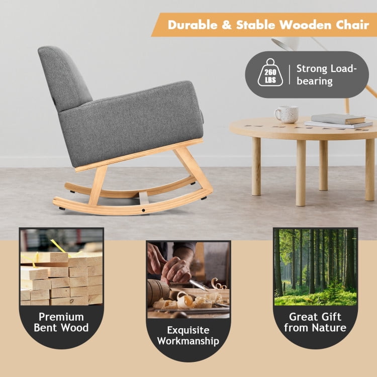 Finihen Rocking Chair, Upholstered Rocking Chair with and Solid Wood Base, Office Rocking Armchair, Comfortable Rocker for Living Room, Bedroom, Study Room, Gray Finihen Rocking Chair, Upholstered Rocking Chair with and Solid Wood Base, Office Rocking Armchair, Comfortable Rocker for Living Room, Bedroom, Study Room, Gray