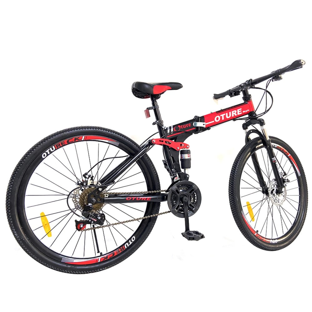 Folding Mountain Bike 26"  21 Speed Bicycle Full Suspension MTB Foldable RED 