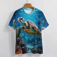 thumbnail image 3 of Nautical Green Sea Turtles Womens Tops Women's Fashion Casual Short Sleeve Flower Print Round Neck Pullover Top Blouse, 3 of 6