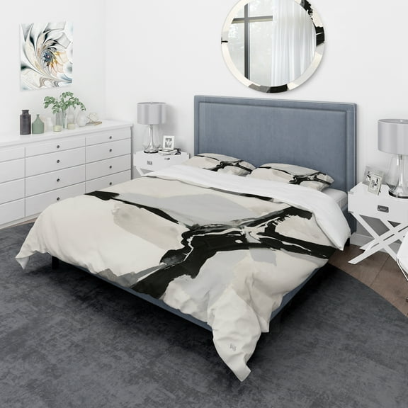Designart 'Abstract Neutral III' Geometric Duvet Cover Set