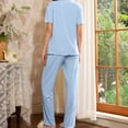 thumbnail image 2 of Summer Lounge Outfits for Women 2 Piece Bowknots Short Sleeve V Neck Shirt and Long Pants Soft Pjs Sets (XL, Blue), 2 of 7