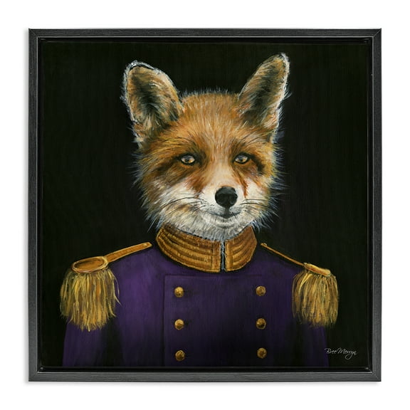 Stupell Industries Military Coat Fox Novelty & Humor Painting Black Floater Framed Canvas Art Print Wall Art, 18 x 18