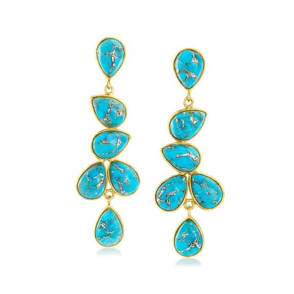 Ross-Simons Turquoise Drop Earrings in 18kt Gold Over Sterling, Women's, Adult
