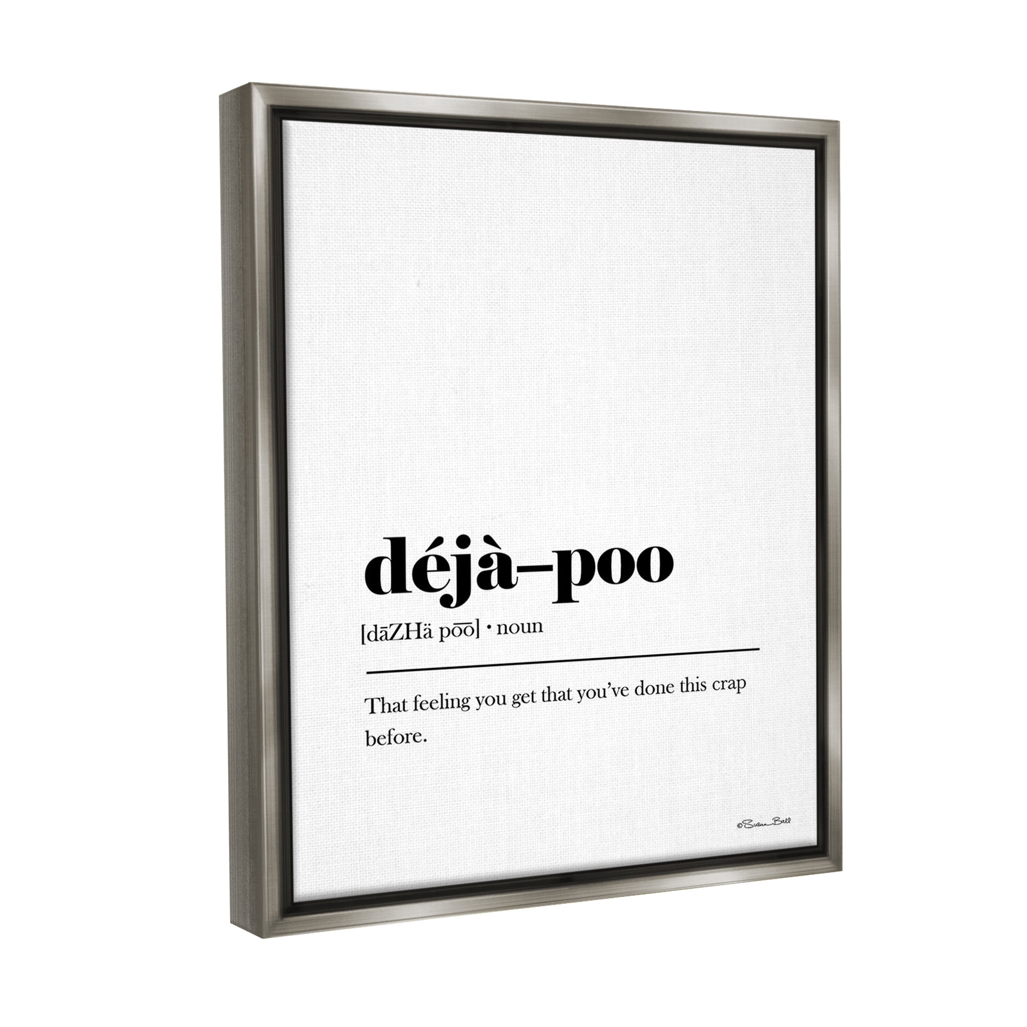 Stupell Industries Deja-Poo Definition Typography Painting Gray Floater Framed Canvas Art Print Wall Art, 17 x 21